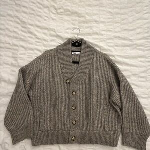 Zara Woman’s Ribbed Shawl Collar Cardigan - Light Gray